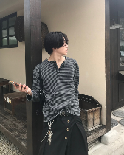 ミニマルボーダーヘンリーロングTシャツ HS0229