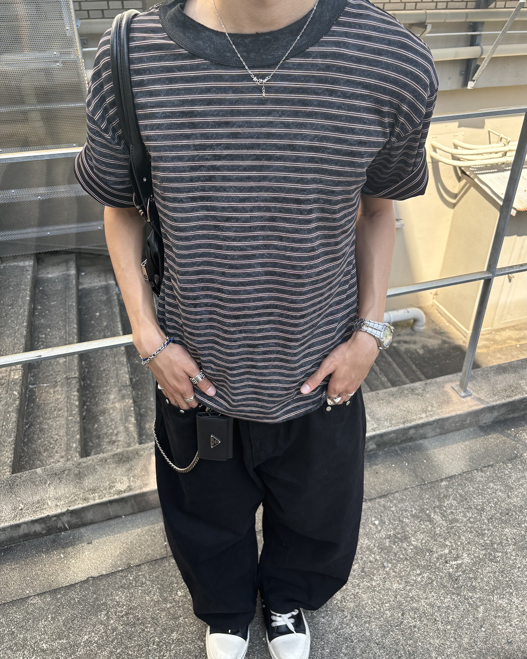 ストライプクルーネックTシャツ HS0234