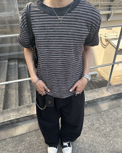 ストライプクルーネックTシャツ HS0234