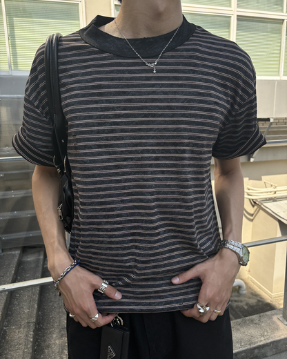 ストライプクルーネックTシャツ HS0234