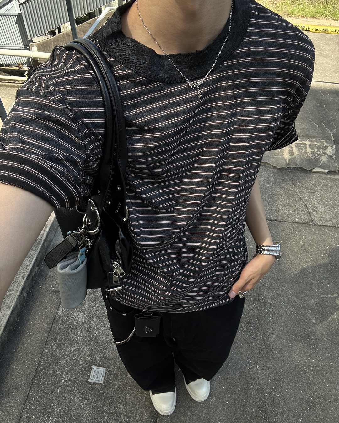 ストライプクルーネックTシャツ HS0234
