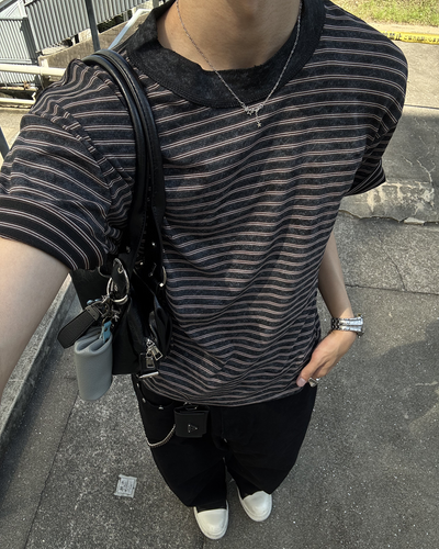 ストライプクルーネックTシャツ HS0234