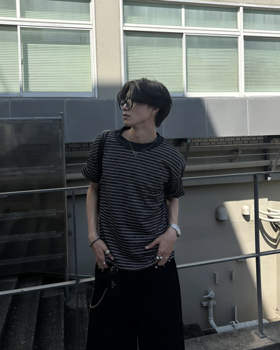 ストライプクルーネックTシャツ HS0234