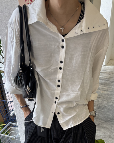 ハイネックボタンデザインシャツ HS0237