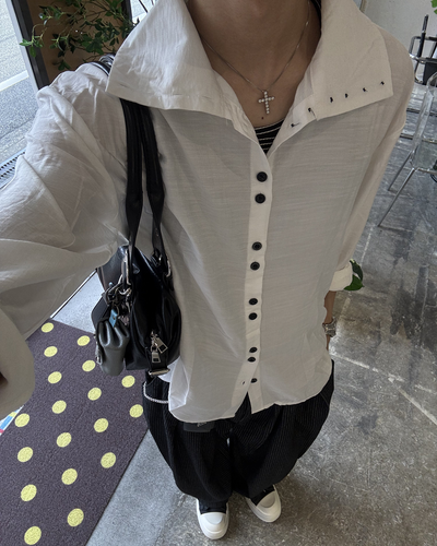ハイネックボタンデザインシャツ HS0237