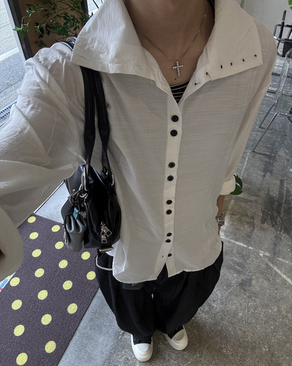 ハイネックボタンデザインシャツ HS0237