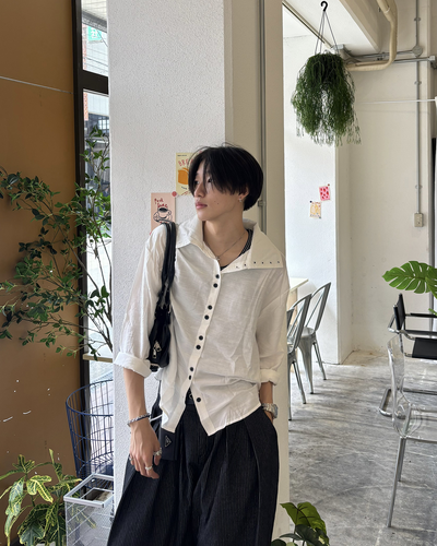 ハイネックボタンデザインシャツ HS0237