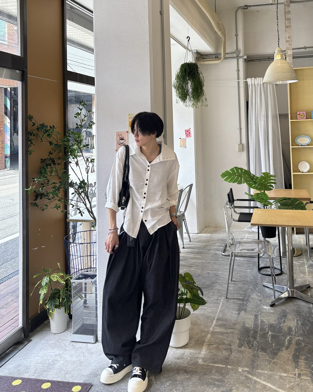 ハイネックボタンデザインシャツ HS0237