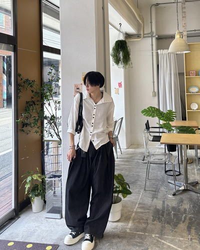 ハイネックボタンデザインシャツ HS0237