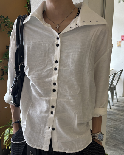 ハイネックボタンデザインシャツ HS0237