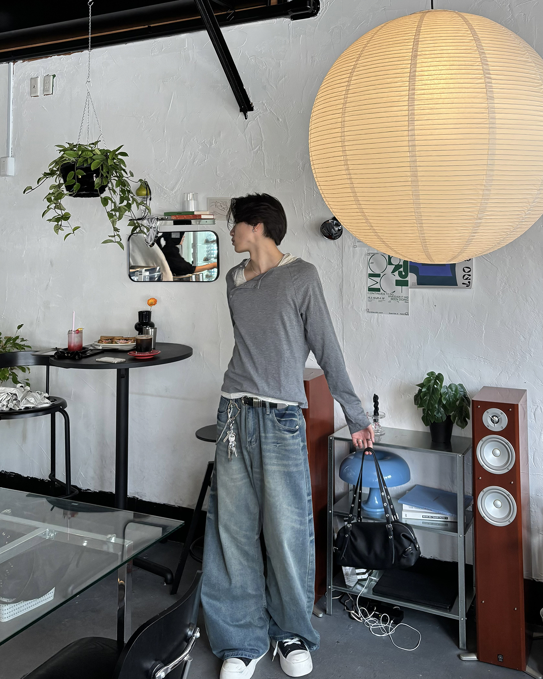 ハーフハイネックアシメサイドボタンT HS0253