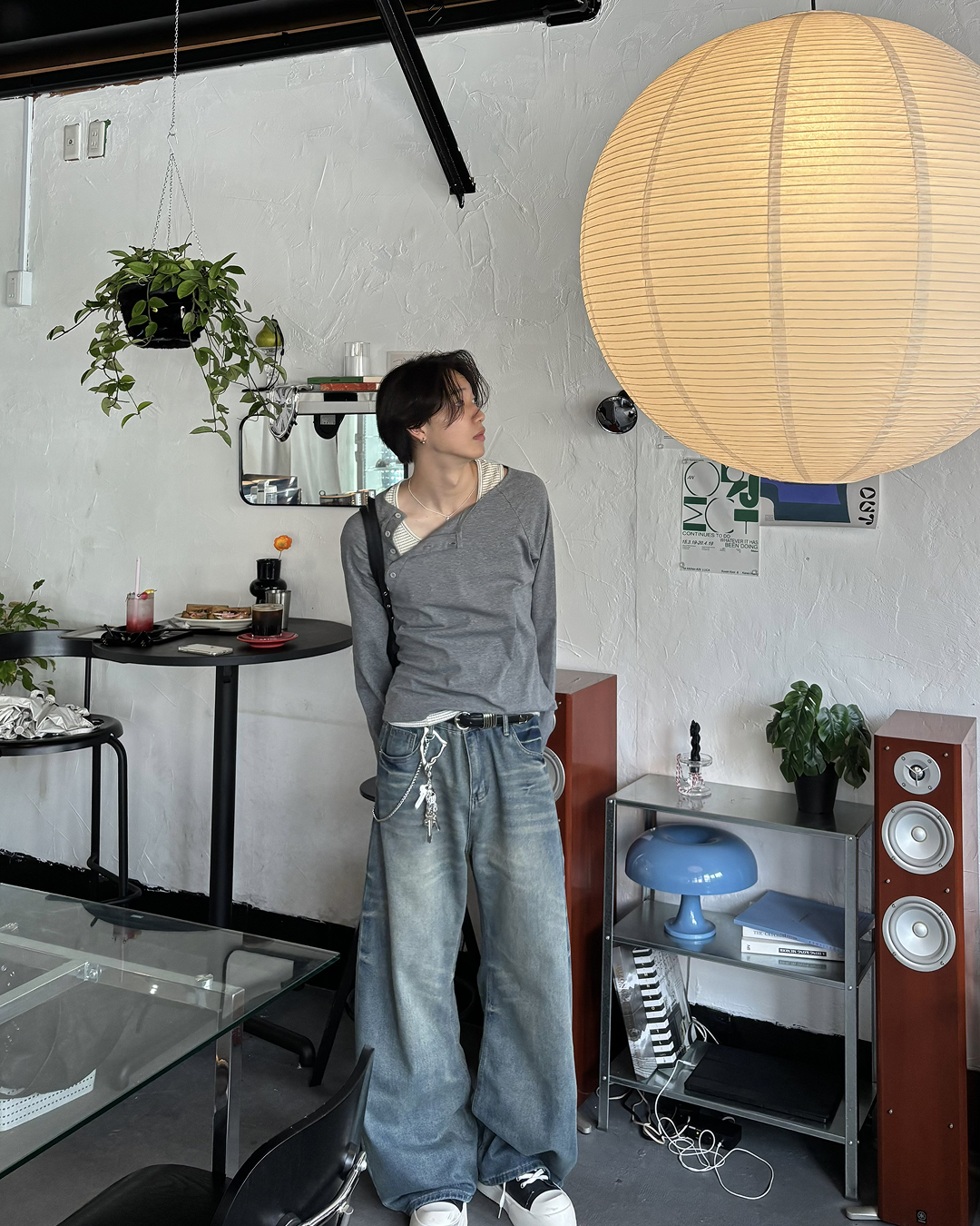 ハーフハイネックアシメサイドボタンT HS0253