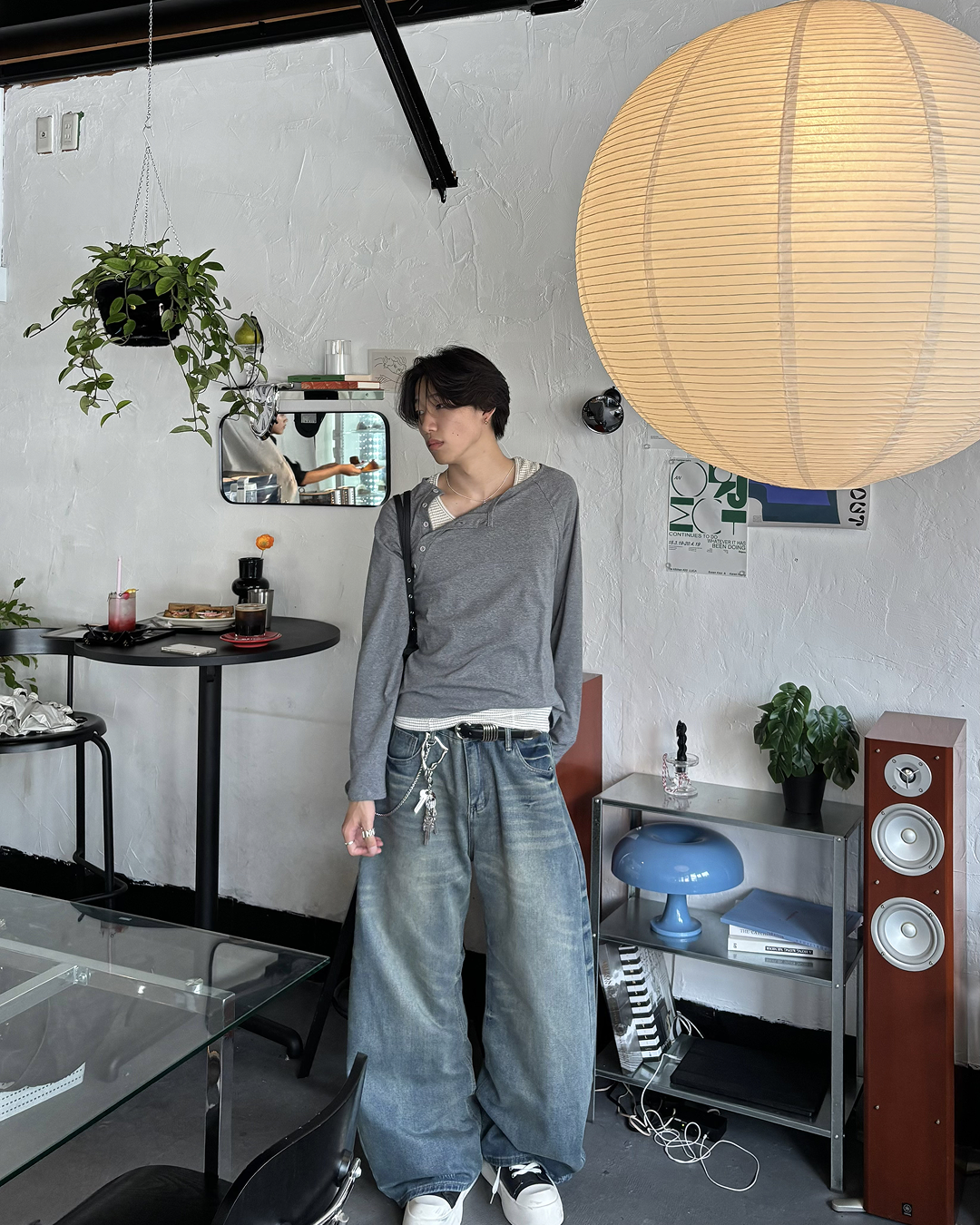 ハーフハイネックアシメサイドボタンT HS0253