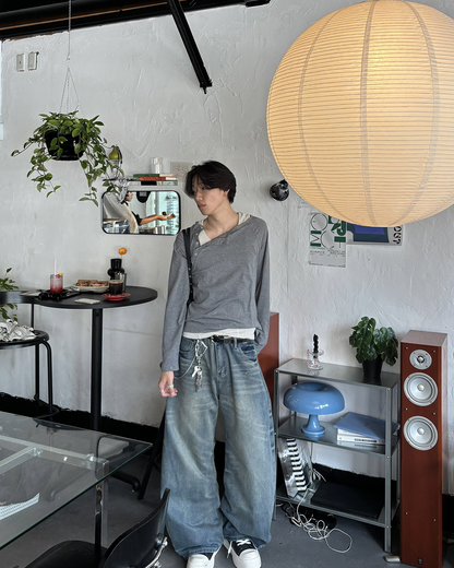 ハーフハイネックアシメサイドボタンT HS0253