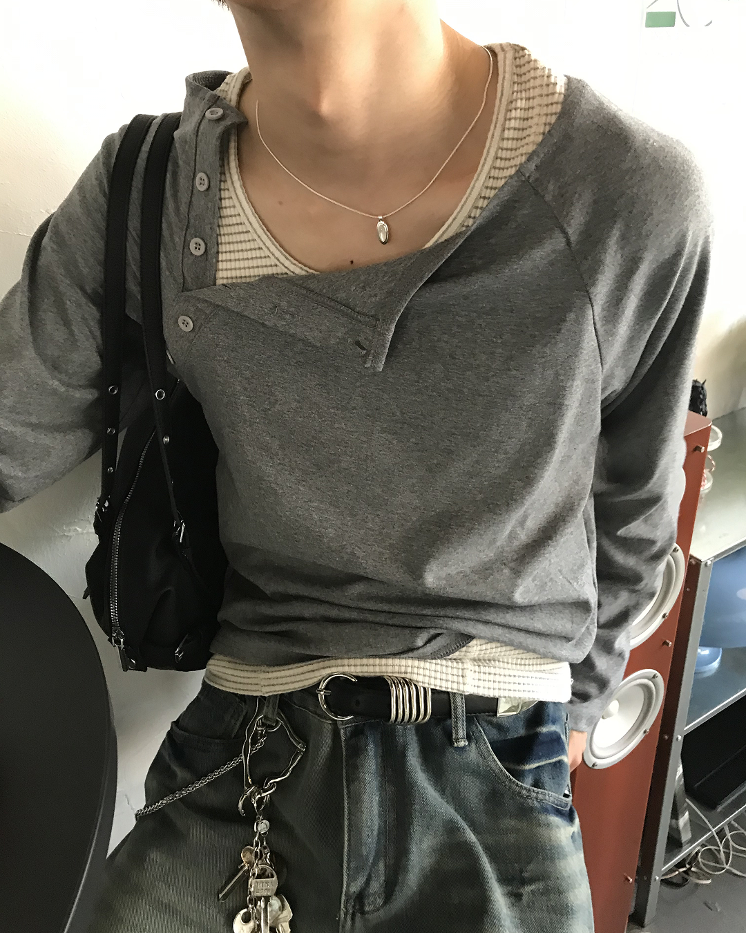ハーフハイネックアシメサイドボタンT HS0253