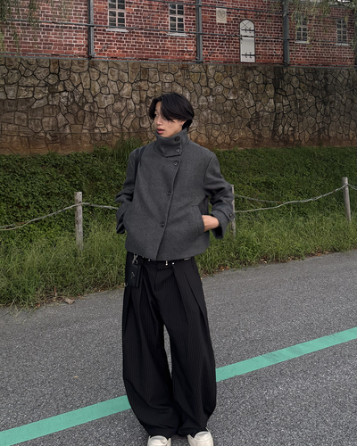 アシンメトリーウールライクショートコート HS0262