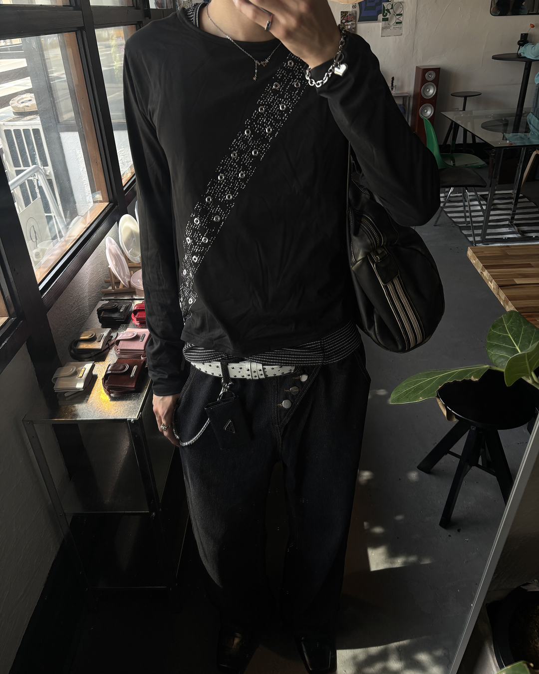 アシンメトリーボタンワイドパンツ HS0278