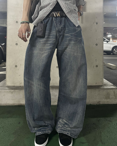 ヴィンテージウォッシュワイドデニムパンツ HS0281