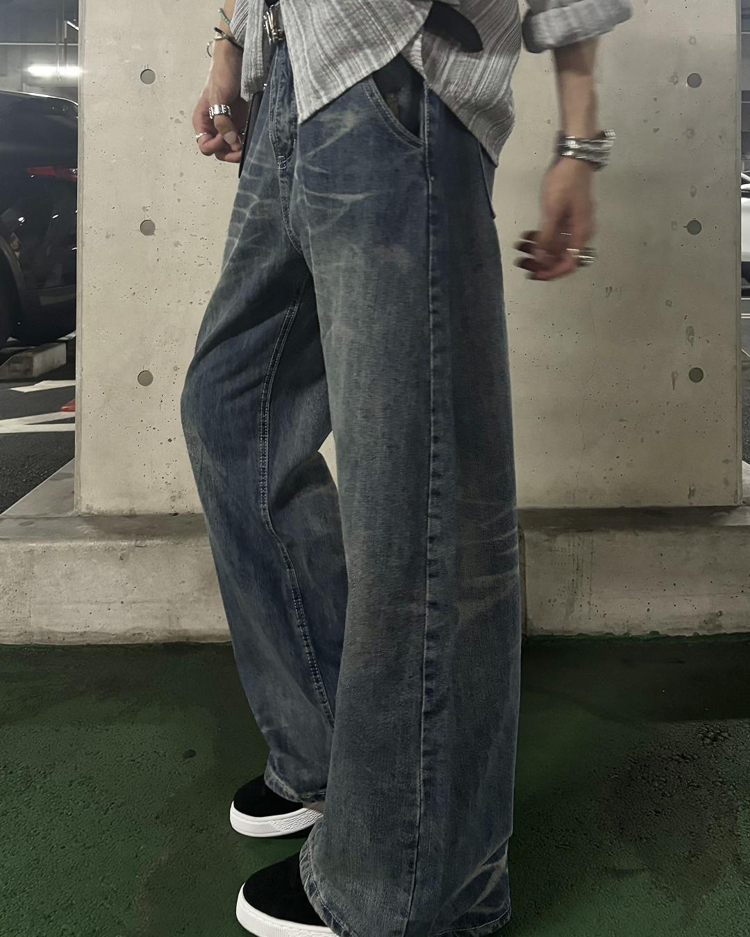 ヴィンテージウォッシュワイドデニムパンツ HS0281