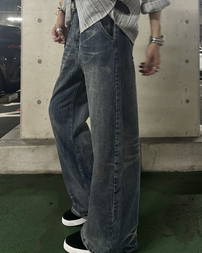 ヴィンテージウォッシュワイドデニムパンツ HS0281