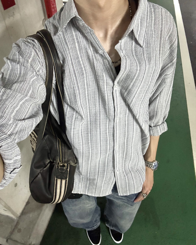 ルーズフィットバイカラーシャツ HS0283