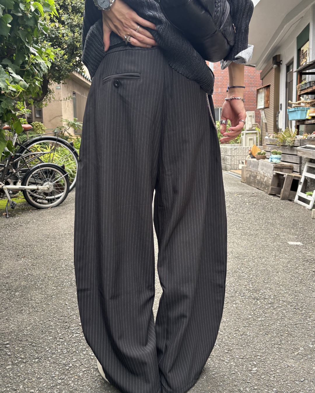 ストラップデザインストライプワイドスラックス HS0285
