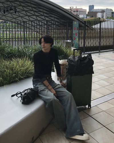 ボーダーレイヤードヘンリーネックロングTシャツ HS0304※ｻｲｽﾞﾘﾆｭｰｱﾙ