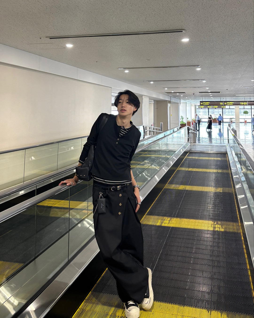 ボーダーレイヤードヘンリーネックロングTシャツ HS0304
