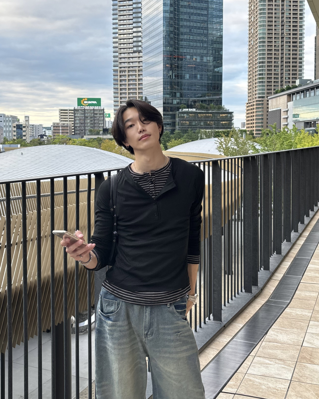 ボーダーレイヤードヘンリーネックロングTシャツ HS0304※ｻｲｽﾞﾘﾆｭｰｱﾙ