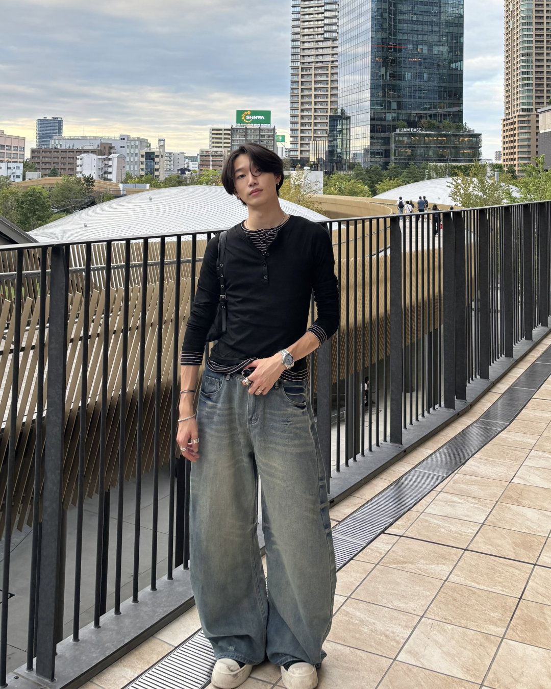 ボーダーレイヤードヘンリーネックロングTシャツ HS0304※ｻｲｽﾞﾘﾆｭｰｱﾙ