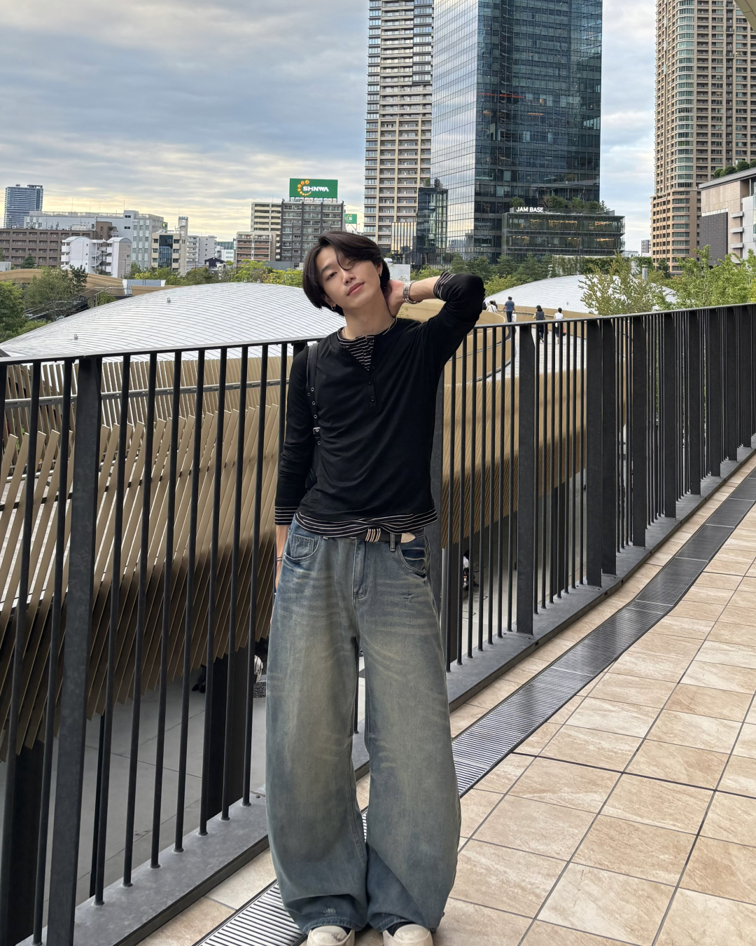 ボーダーレイヤードヘンリーネックロングTシャツ HS0304※ｻｲｽﾞﾘﾆｭｰｱﾙ