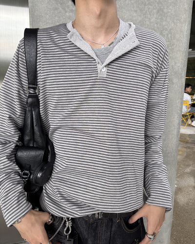 マイクロボーダーヘンリーネックロングTシャツ HS0310