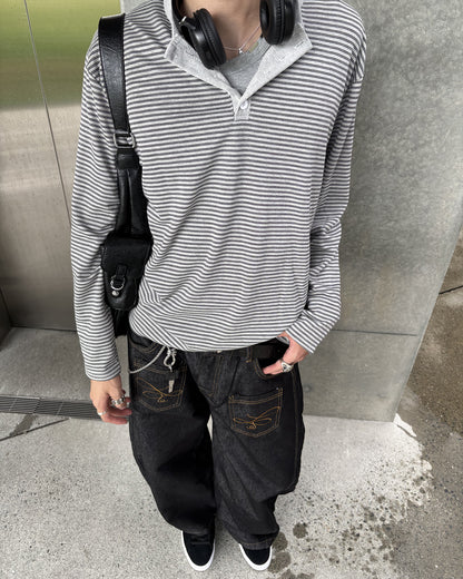 マイクロボーダーヘンリーネックロングTシャツ HS0310