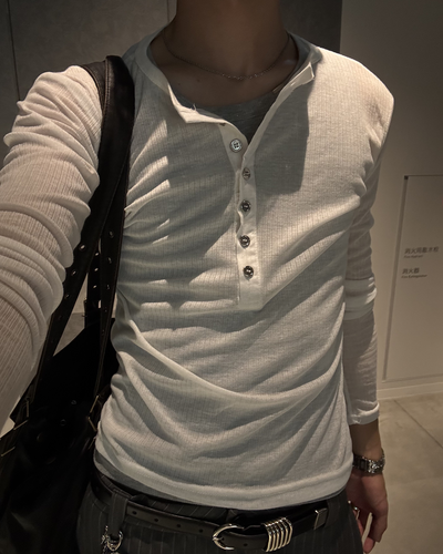 ボタンデザインヘンリーネックシャツ HS0317