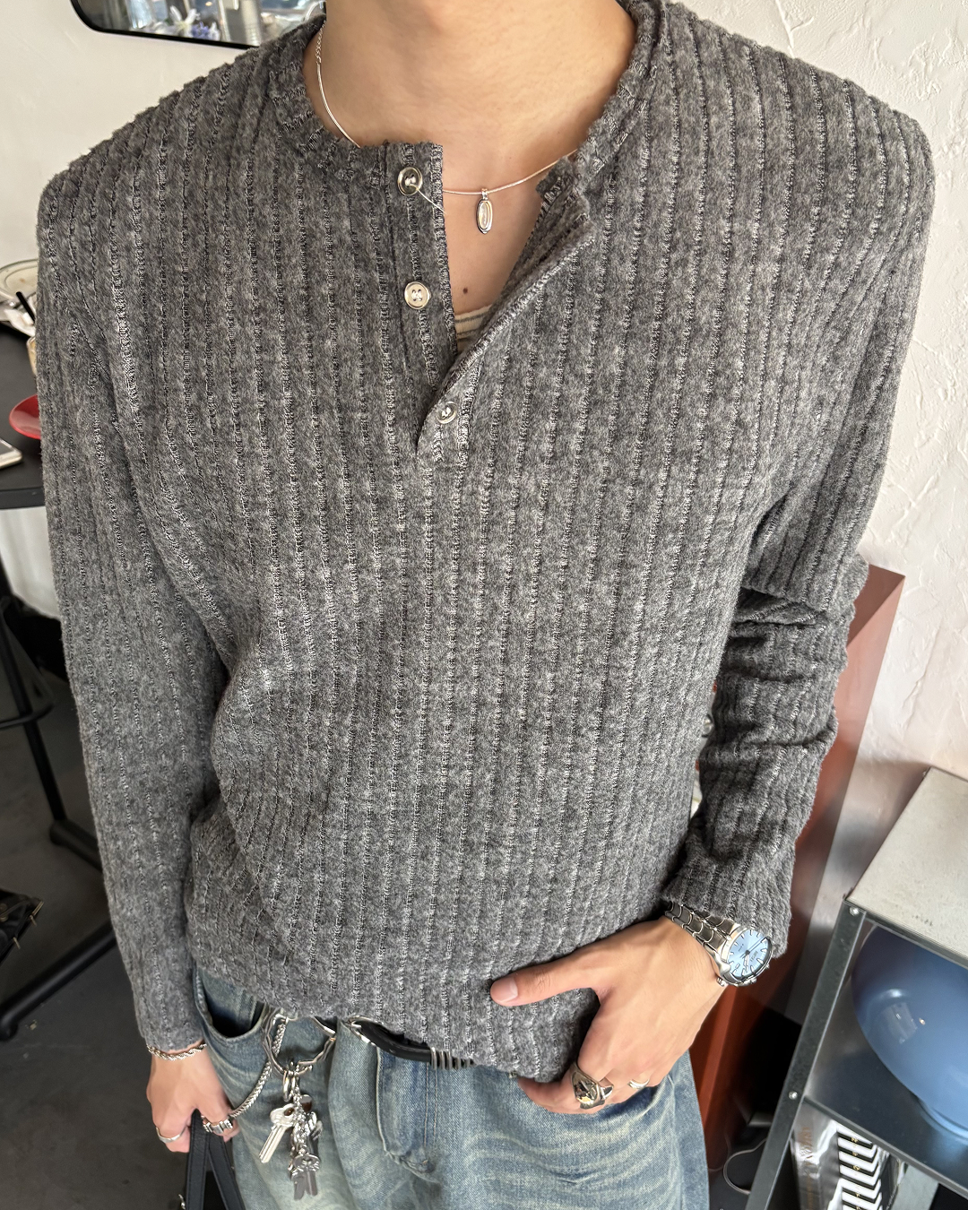 ヘンリーネックニットロングスリーブ HS0322