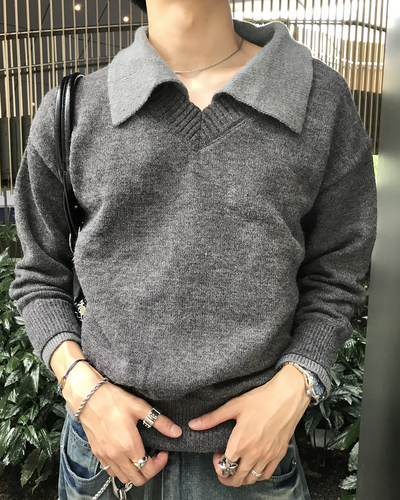 フェイクツーピースVネックセーター HS0412
