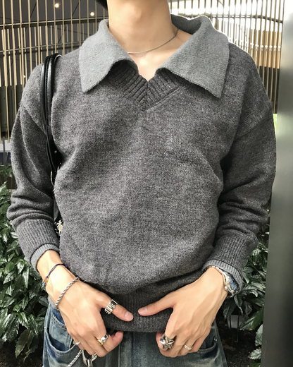 フェイクツーピースVネックセーター HS0412