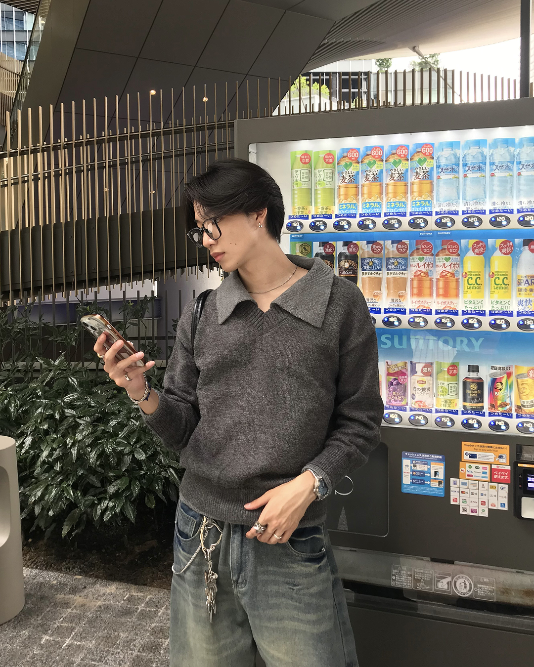 フェイクツーピースVネックセーター HS0412