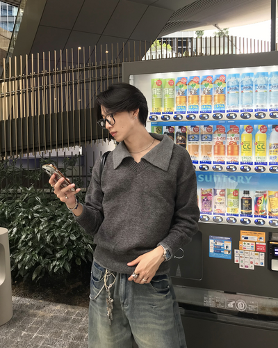 フェイクツーピースVネックセーター HS0412