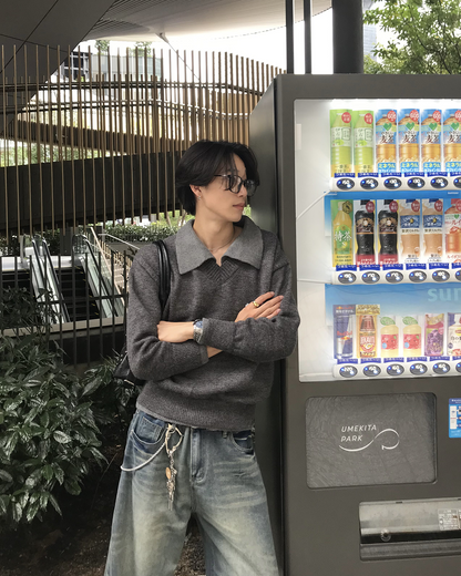 フェイクツーピースVネックセーター HS0412
