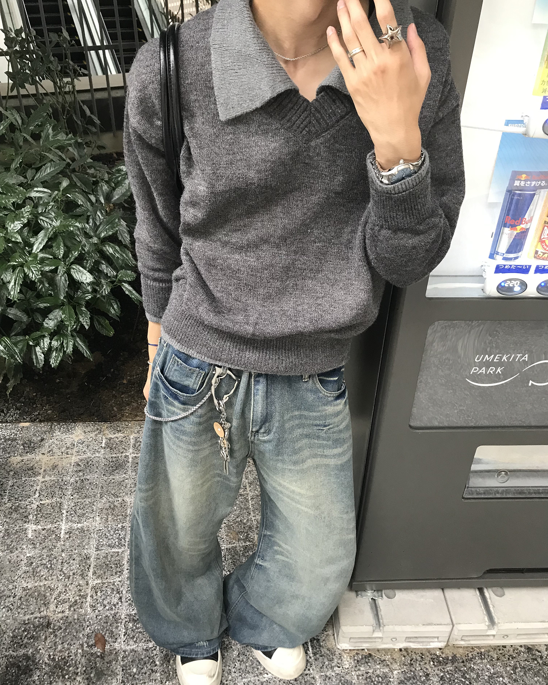 フェイクツーピースVネックセーター HS0412