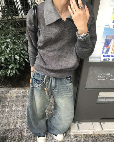 フェイクツーピースVネックセーター HS0412