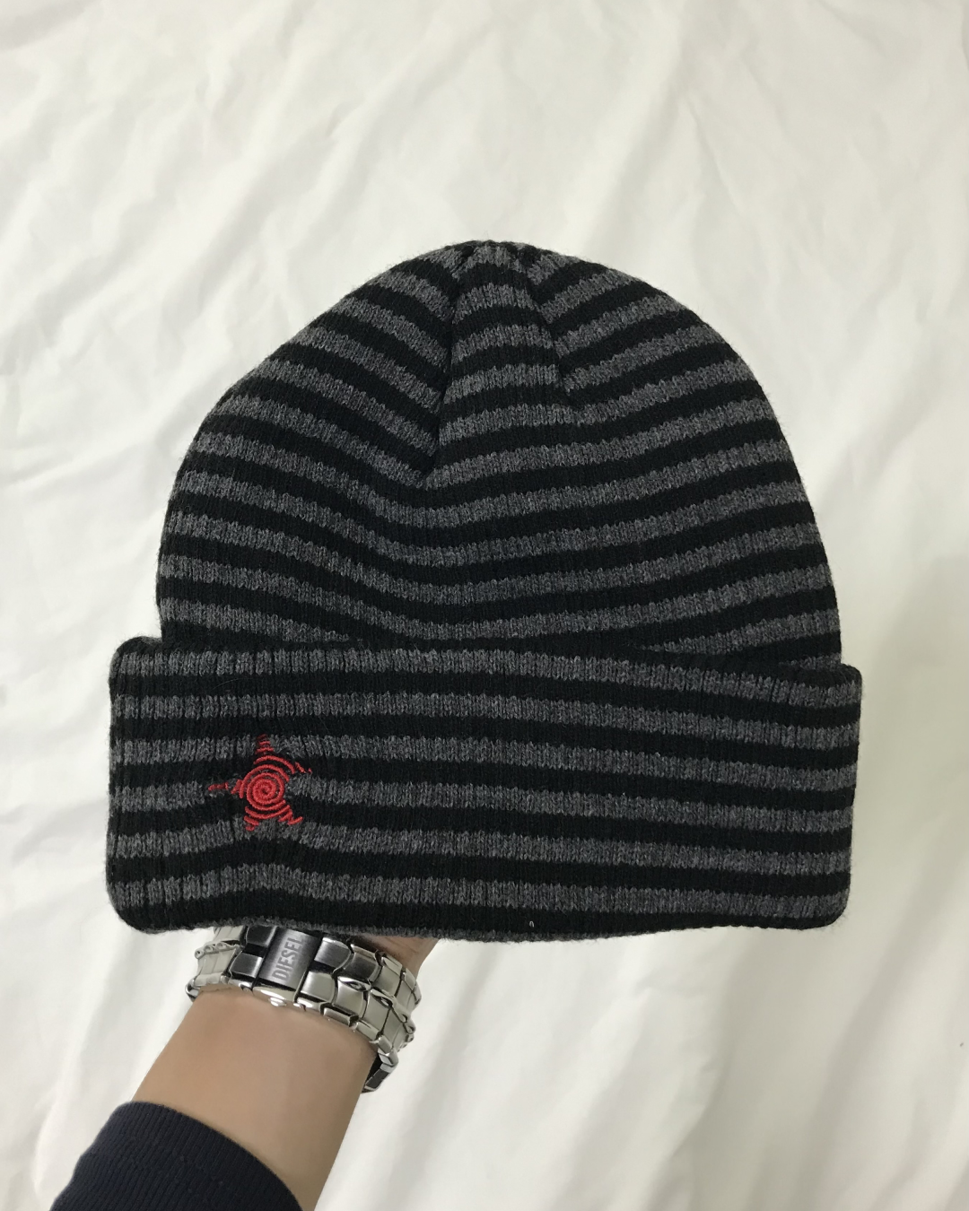 刺繍ストライプビーニー HS0451