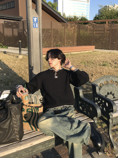 パイピングヘンリーネックニット HS0577