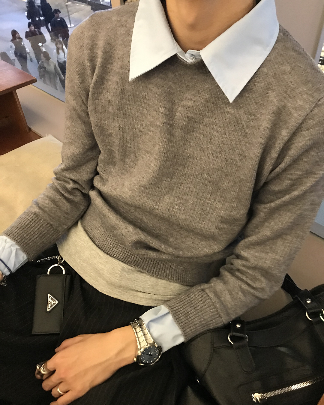 フェイクツーピースニットカラーセーター HS0593