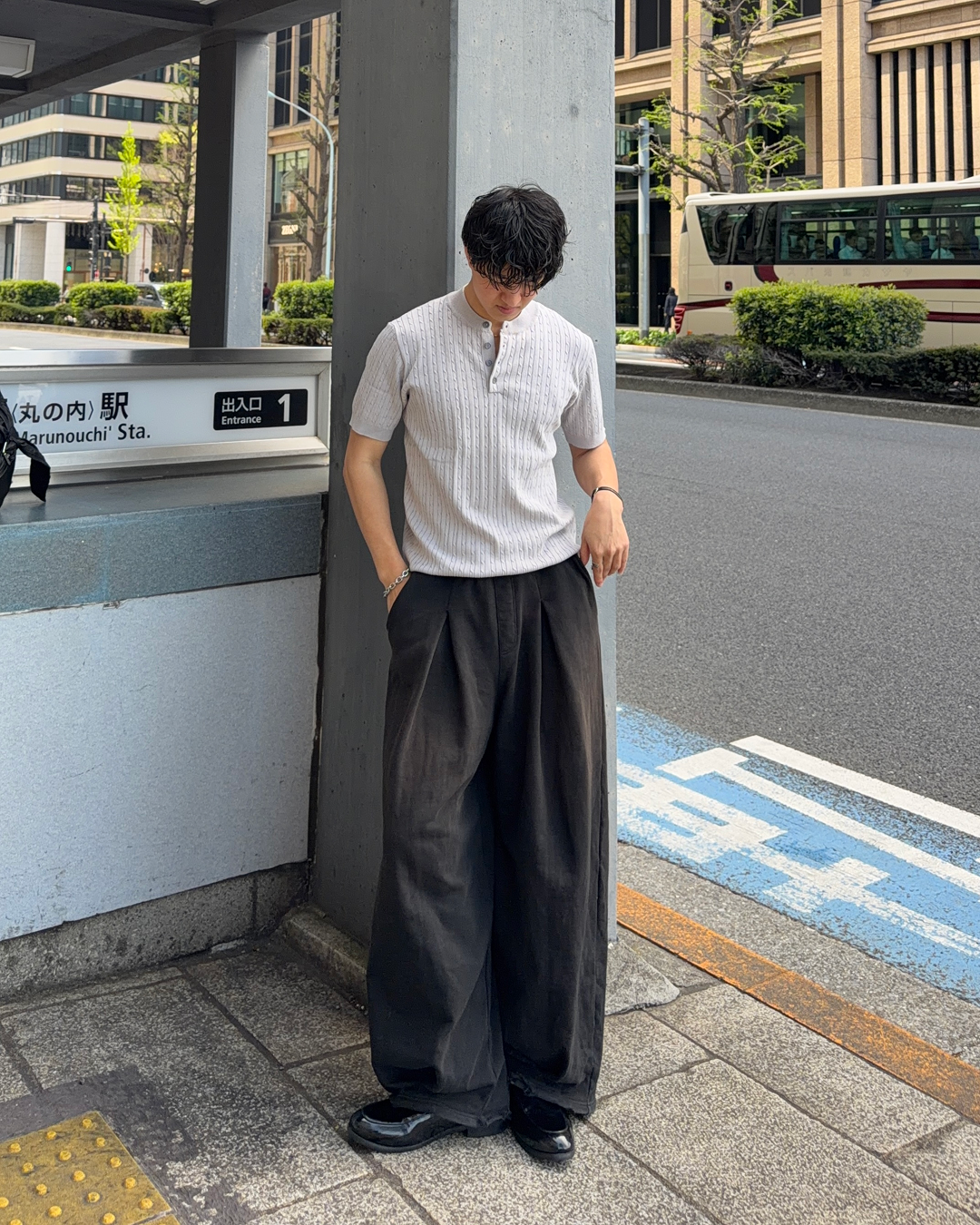 ヘンリーネックハーフスリーブニットポロ HT0023