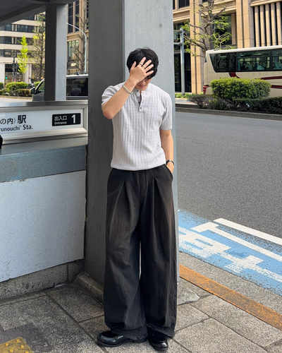 ヘンリーネックハーフスリーブニットポロ HT0023
