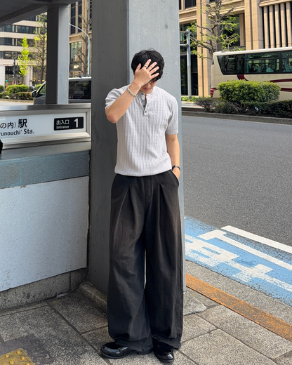 ヘンリーネックハーフスリーブニットポロ HT0023