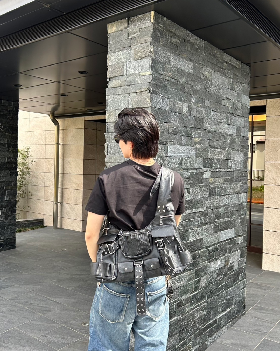 Leather Pocket Messenger Bag HY0003