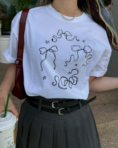 リボンモチーフプリントTシャツ HZ1006